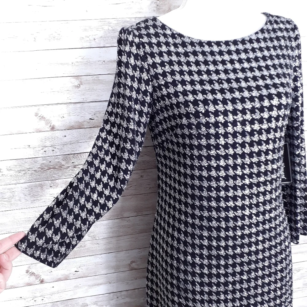 Jessica Howard Sheath Dress Sz 8 Herringbone Black Silver 946 - Picture 5 of 8